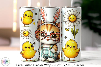 Cute Easter Kitten Tumbler Wrap, Retro Tumbler Sublimation Designs by Ira 