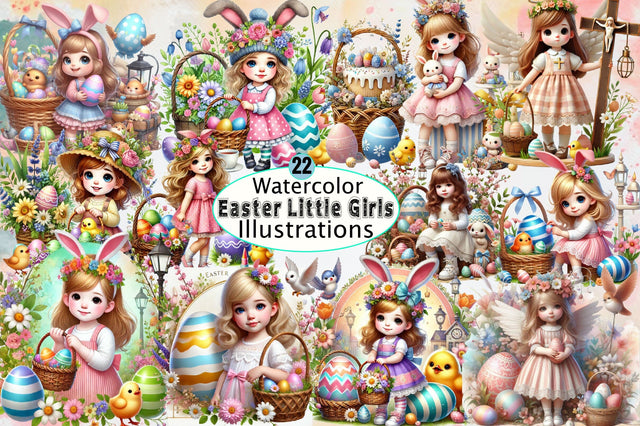 Cute Easter Little Girls Clipart Sublimation SVGArt 