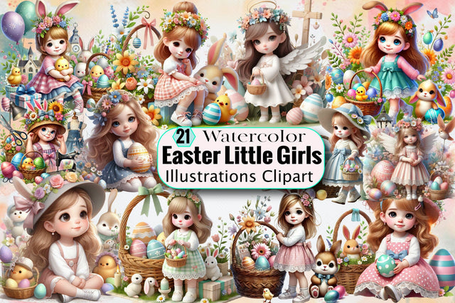 Cute Easter Little Girls Sublimation Clipart Bundle Sublimation SVGArt 
