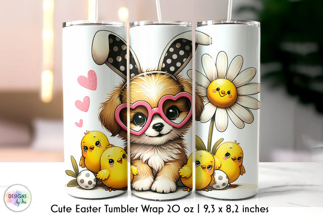 Cute Easter Puppy Tumbler Wrap, Retro Easter Tumbler Sublimation Designs by Ira 
