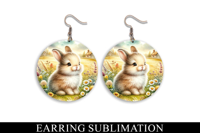 Cute Easter Rabbit Round Earrings Sublimation PNG Sublimation BijouBay 