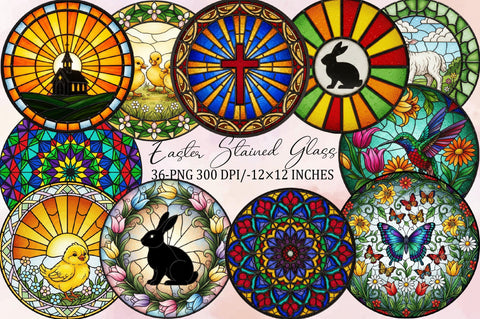 Cute Easter Stained Glass Clipart Bundle Sublimation SVGArt 
