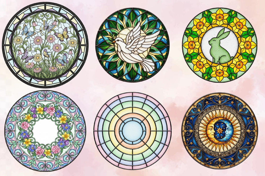 Cute Easter Stained Glass Clipart Bundle - So Fontsy