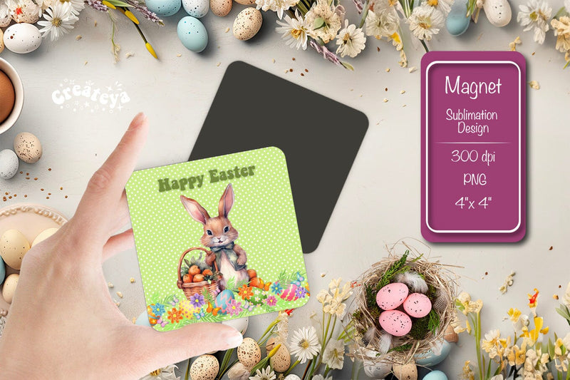 Cute Easter Sublimation Magnet – Bunny Square PNG for Kitchen Sublimation Createya Design 