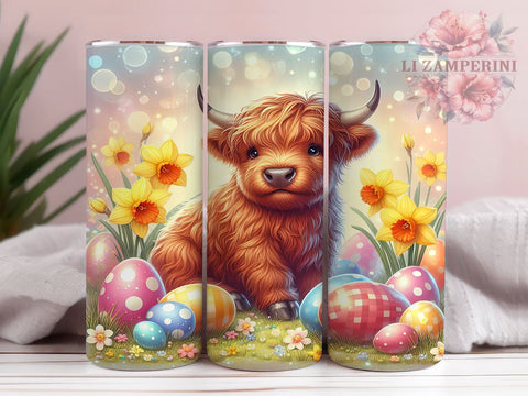 Cute Easter Tumbler, Highland Cow Design, 20oz Tumbler Wrap, Spring Sublimation, Cow Lover Gift, Easter Decor, Personalized Tumbler Sublimation Li Zamperini 