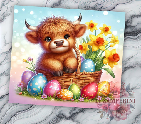 Cute Easter Tumbler, Highland Cow Design, 20oz Tumbler Wrap, Spring Sublimation, Cow Lover Gift, Easter Decor, Personalized Tumbler Sublimation Li Zamperini 
