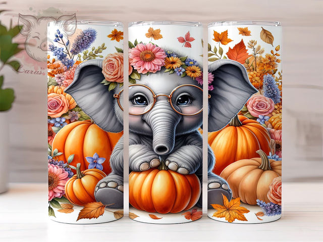 Cute Elephant 20 oz Skinny Tumbler Sublimation Design, Straight & Tapered Tumbler Png, Floral Autumn Tumbler Png, Digital Download PNG Sublimation Lara' s Designs 