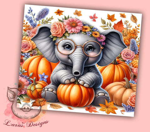 Cute Elephant 20 oz Skinny Tumbler Sublimation Design, Straight & Tapered Tumbler Png, Floral Autumn Tumbler Png, Digital Download PNG Sublimation Lara' s Designs 