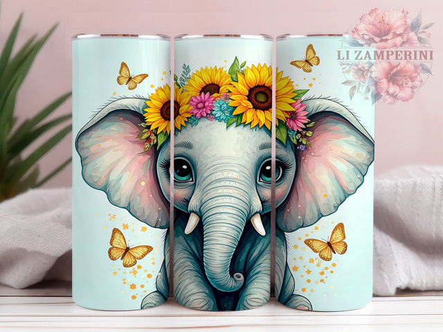 Cute Elephant 20oz Floral Tumbler, Cute Elephant Tumbler, Floral Wrap, 20oz Sublimation, Elephant Drinkware, Custom Elephant Mug, Baby Shower Gift, Personalized Floral Cup Sublimation Li Zamperini 