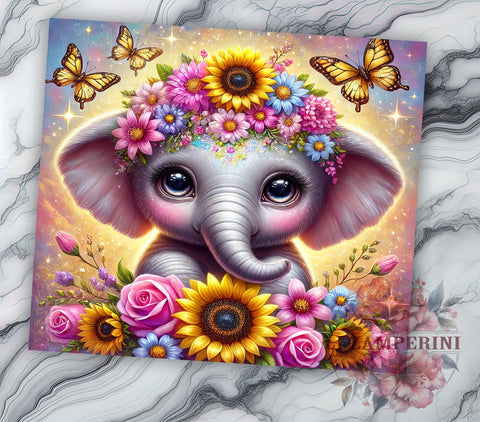 Cute Elephant 20oz Floral Tumbler, Cute Elephant Tumbler, Floral Wrap, 20oz Sublimation, Elephant Drinkware, Custom Elephant Mug, Baby Shower Gift, Personalized Floral Cup Sublimation Li Zamperini 