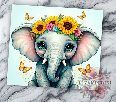 Cute Elephant 20oz Floral Tumbler, Cute Elephant Tumbler, Floral Wrap, 20oz Sublimation, Elephant Drinkware, Custom Elephant Mug, Baby Shower Gift, Personalized Floral Cup Sublimation Li Zamperini 