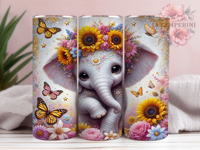 Cute Elephant 20oz Floral Tumbler, Cute Elephant Tumbler, Floral Wrap, 20oz Sublimation, Elephant Drinkware, Custom Elephant Mug, Baby Shower Gift, Personalized Floral Cup Sublimation Li Zamperini 