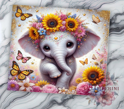 Cute Elephant 20oz Floral Tumbler, Cute Elephant Tumbler, Floral Wrap, 20oz Sublimation, Elephant Drinkware, Custom Elephant Mug, Baby Shower Gift, Personalized Floral Cup Sublimation Li Zamperini 
