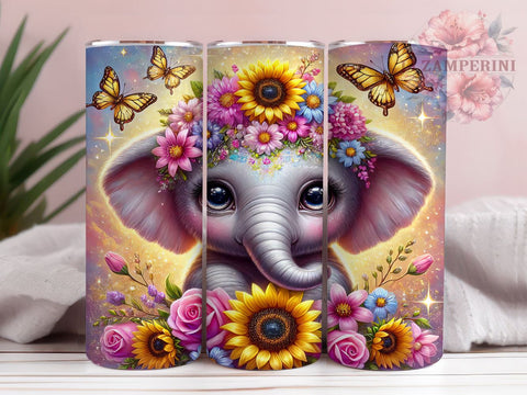 Cute Elephant 20oz Floral Tumbler, Cute Elephant Tumbler, Floral Wrap, 20oz Sublimation, Elephant Drinkware, Custom Elephant Mug, Baby Shower Gift, Personalized Floral Cup Sublimation Li Zamperini 
