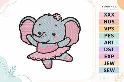 Cute Elephant Ballerina Embroidery Design - Kawaii Ballet Embroidery/Applique DESIGNS sg embroidery 
