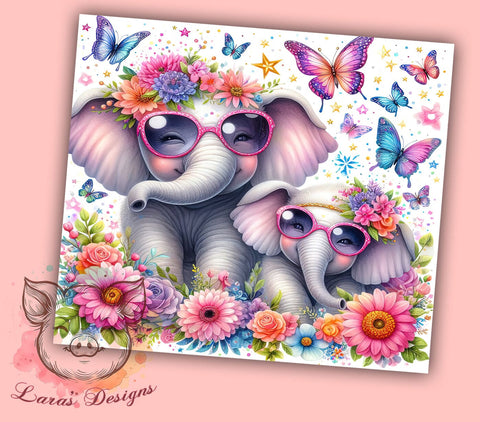 Cute Elephant Butterfly Tumbler Wrap, Elephant Tumbler, Butterfly Design, 20oz Wrap, Sublimation Design, Cute Drinkware, Animal Lover Gift, Nursery Decor Sublimation Lara' s Designs 