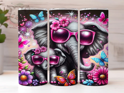 Cute Elephant Butterfly Tumbler Wrap, Elephant Tumbler, Butterfly Design, 20oz Wrap, Sublimation Design, Cute Drinkware, Animal Lover Gift, Nursery Decor Sublimation Lara' s Designs 
