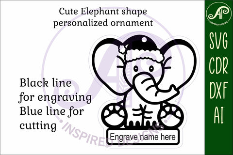 Cute Elephant Christmas Ornament SVG laser cut SVG APInspireddesigns 