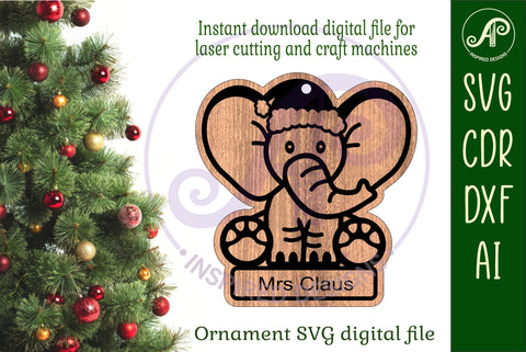 Cute Elephant Christmas Ornament SVG laser cut SVG APInspireddesigns 