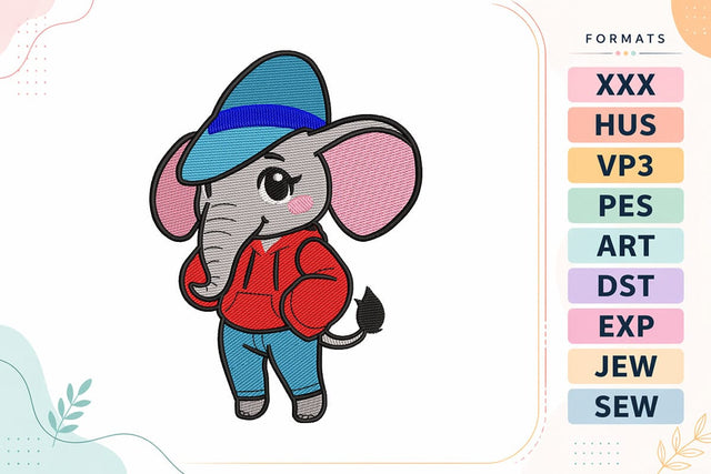 Cute Elephant Embroidery Design - Kawaii Animal Embroidery/Applique DESIGNS sg embroidery 