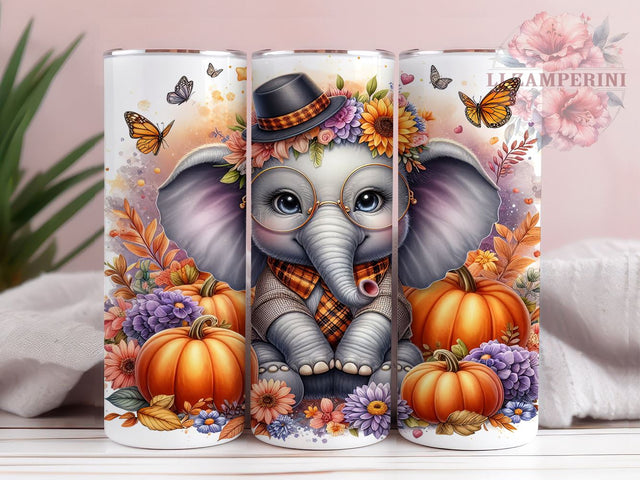 Cute Elephant Fall Pumpkin 20oz Tumbler Wrap PNG, Floral Autumn Tumbler PNG Sublimation Design, Straight & Tapered Tumbler Wrap, Instant Digital Download Sublimation Li Zamperini 