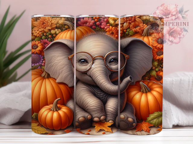 Cute Elephant Fall Pumpkin 20oz Tumbler Wrap PNG, Floral Autumn Tumbler PNG Sublimation Design, Straight & Tapered Tumbler Wrap, Instant Digital Download Sublimation Li Zamperini 