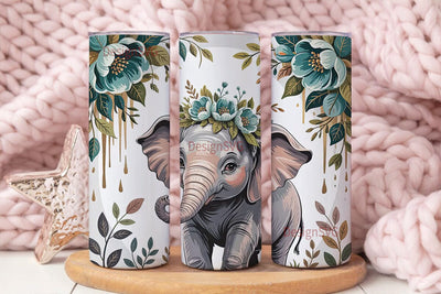 Cute Elephant Floral 20oz Tumbler Wrap Sublimation DesignSVG 