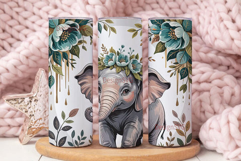 Cute Elephant Floral 20oz Tumbler Wrap Sublimation DesignSVG 