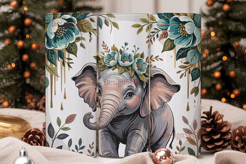 Cute Elephant Floral 20oz Tumbler Wrap Sublimation DesignSVG 
