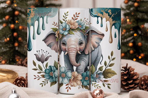 Cute Elephant Floral 20oz Tumbler Wrap Sublimation DesignSVG 
