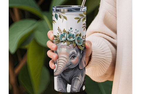 Cute Elephant Floral 20oz Tumbler Wrap Sublimation DesignSVG 