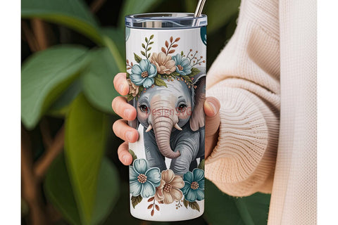 Cute Elephant Floral 20oz Tumbler Wrap Sublimation DesignSVG 
