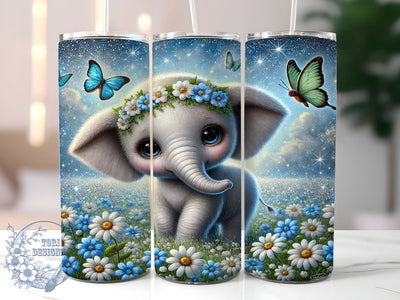 Cute Elephant Glitter Floral Animal Lover Colorful Tumbler Wrap, 20oz Drinkware, Elephant Sublimation, Floral Drinkware, Animal Lover Gifts, Colorful Tumbler Design Sublimation ToriDesigns 