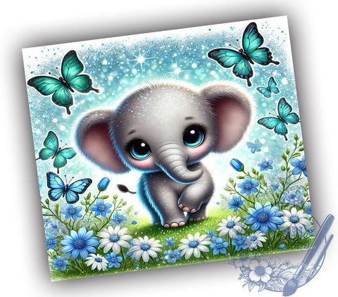 Cute Elephant Glitter Floral Animal Lover Colorful Tumbler Wrap, 20oz Drinkware, Elephant Sublimation, Floral Drinkware, Animal Lover Gifts, Colorful Tumbler Design Sublimation ToriDesigns 