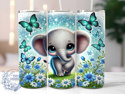 Cute Elephant Glitter Floral Animal Lover Colorful Tumbler Wrap, 20oz Drinkware, Elephant Sublimation, Floral Drinkware, Animal Lover Gifts, Colorful Tumbler Design Sublimation ToriDesigns 