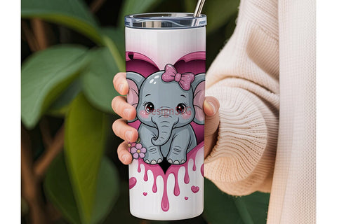 Cute Elephant Heart 20oz Tumbler Wrap Sublimation DesignSVG 