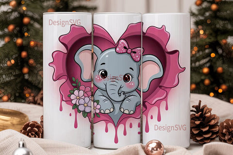 Cute Elephant Heart 20oz Tumbler Wrap Sublimation DesignSVG 