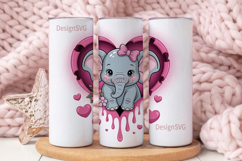 Cute Elephant Heart 20oz Tumbler Wrap Sublimation DesignSVG 