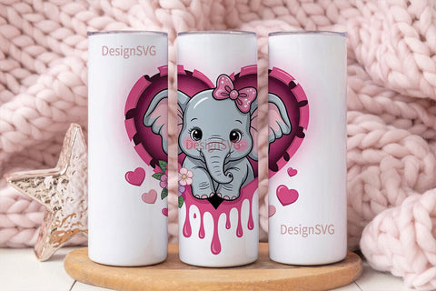 Cute Elephant Heart 20oz Tumbler Wrap Sublimation DesignSVG 