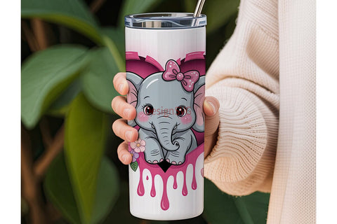 Cute Elephant Heart 20oz Tumbler Wrap Sublimation DesignSVG 