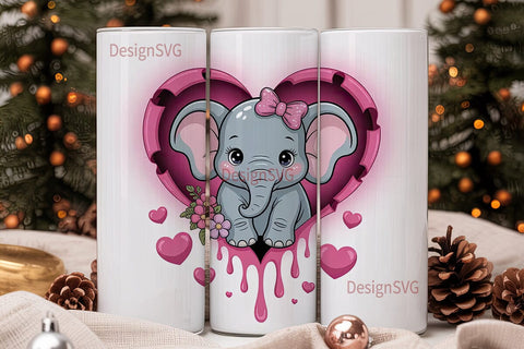 Cute Elephant Heart 20oz Tumbler Wrap Sublimation DesignSVG 