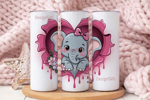Cute Elephant Heart 20oz Tumbler Wrap Sublimation DesignSVG 