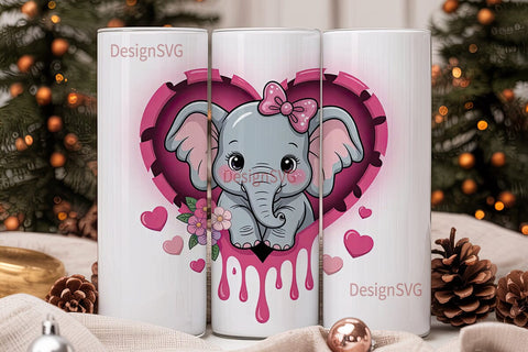 Cute Elephant Heart 20oz Tumbler Wrap Sublimation DesignSVG 