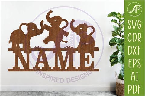 Cute Elephant Name Sign SVG, Baby Elephant Personalized sign SVG APInspireddesigns 