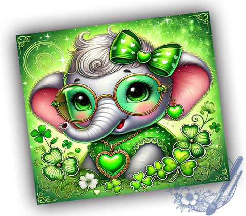 Cute Elephant St. Patrick's 20oz Tumbler, Cute Elephant Tumbler, 20oz Sublimation, Irish Elephant Decor, Shamrock Tumbler, St. Paddy's Day Gift, Adorable St. Patrick's Day Sublimation ToriDesigns 