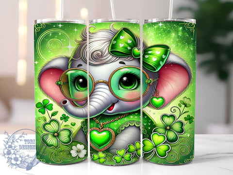 Cute Elephant St. Patrick's 20oz Tumbler, Cute Elephant Tumbler, 20oz Sublimation, Irish Elephant Decor, Shamrock Tumbler, St. Paddy's Day Gift, Adorable St. Patrick's Day Sublimation ToriDesigns 