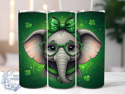 Cute Elephant St. Patrick's 20oz Tumbler, Cute Elephant Tumbler, 20oz Sublimation, Irish Elephant Decor, Shamrock Tumbler, St. Paddy's Day Gift, Adorable St. Patrick's Day Sublimation ToriDesigns 