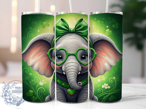 Cute Elephant St. Patrick's 20oz Tumbler, Cute Elephant Tumbler, 20oz Sublimation, Irish Elephant Decor, Shamrock Tumbler, St. Paddy's Day Gift, Adorable St. Patrick's Day Sublimation ToriDesigns 