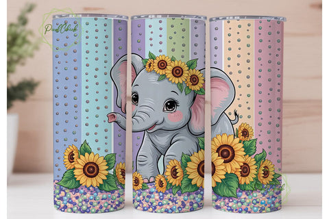 Cute Elephant Sunflower Tumbler Wrap PNG Sublimation PixelChick 