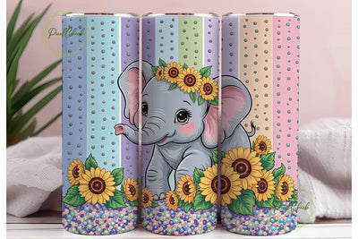 Cute Elephant Sunflower Tumbler Wrap PNG Sublimation PixelChick 